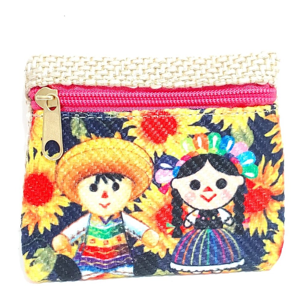 Mexican Artesanal Handmade Knit Fabric Coin Purse  Colorful Boho Mexico
